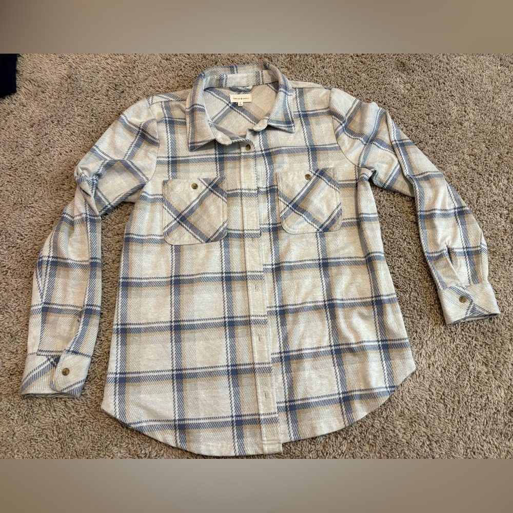 Thread & Supply Soft Plaid Blue/Beige Button Down Shirt